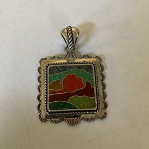 Carolyn Pollack landscape inlay gemstone pendant sterling silver 925